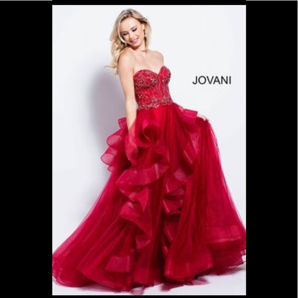 Jovani long prom dress l2018 burgundy NWT - Picture 2 of 2